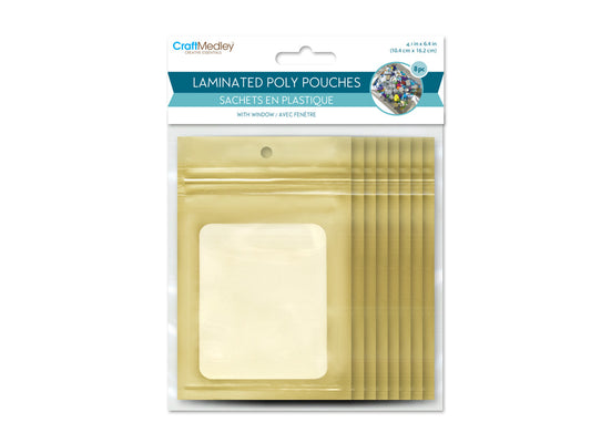 Craft Medley: Resealable Poly Pouches: 4.1" x 6.4" 8pc w/Window A) Gold