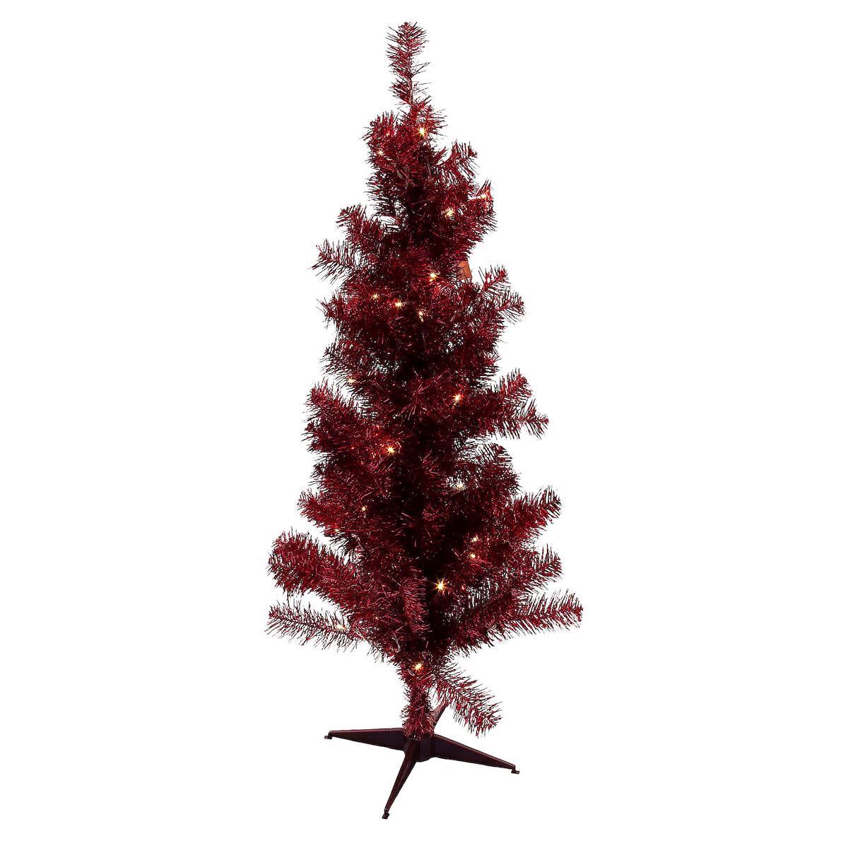 Deco N. 4ft 120 Tips Tinsel Xmas Tree, 70 LED, Red, ETL