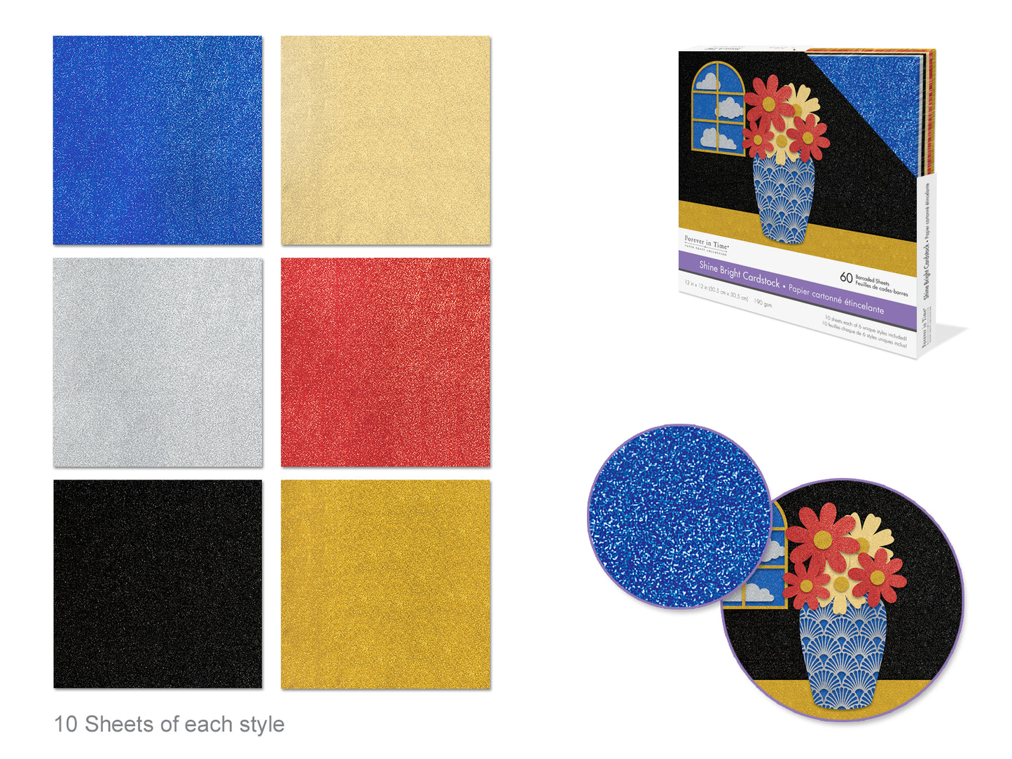 Scrapbook Paper: 12"x12" Shine Bright! Cardstock 190gsm Assorted 6 Colors, 60 Sheets B) Galaxy