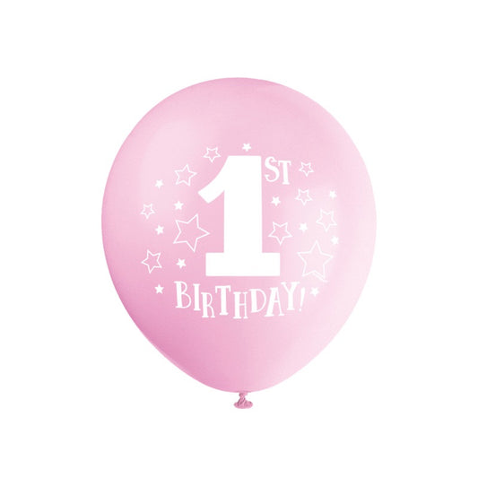Stars Pink 1st Birthday 12" Latex Balloons  8ct