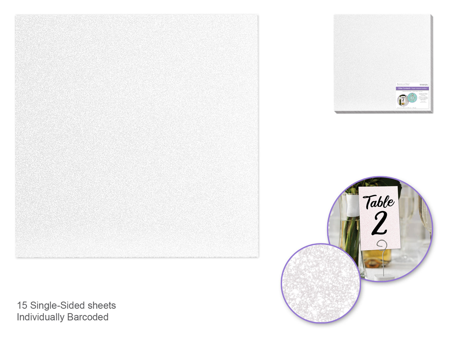 Scrapbook Paper: 12"x12" Glitter Cardstock 250gsm, 5 Sheets B) White Irridescent