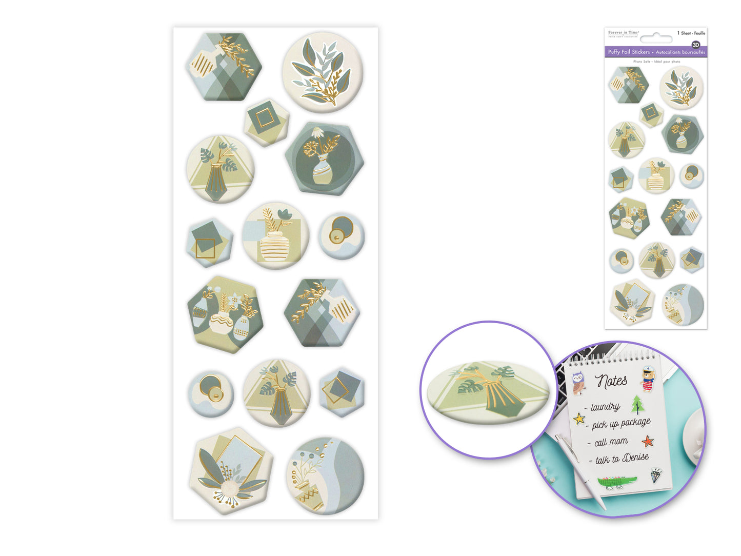 Paper Craft Sticker: 25cmx10cm 3D Puffy Foil J) Geometric Abstract