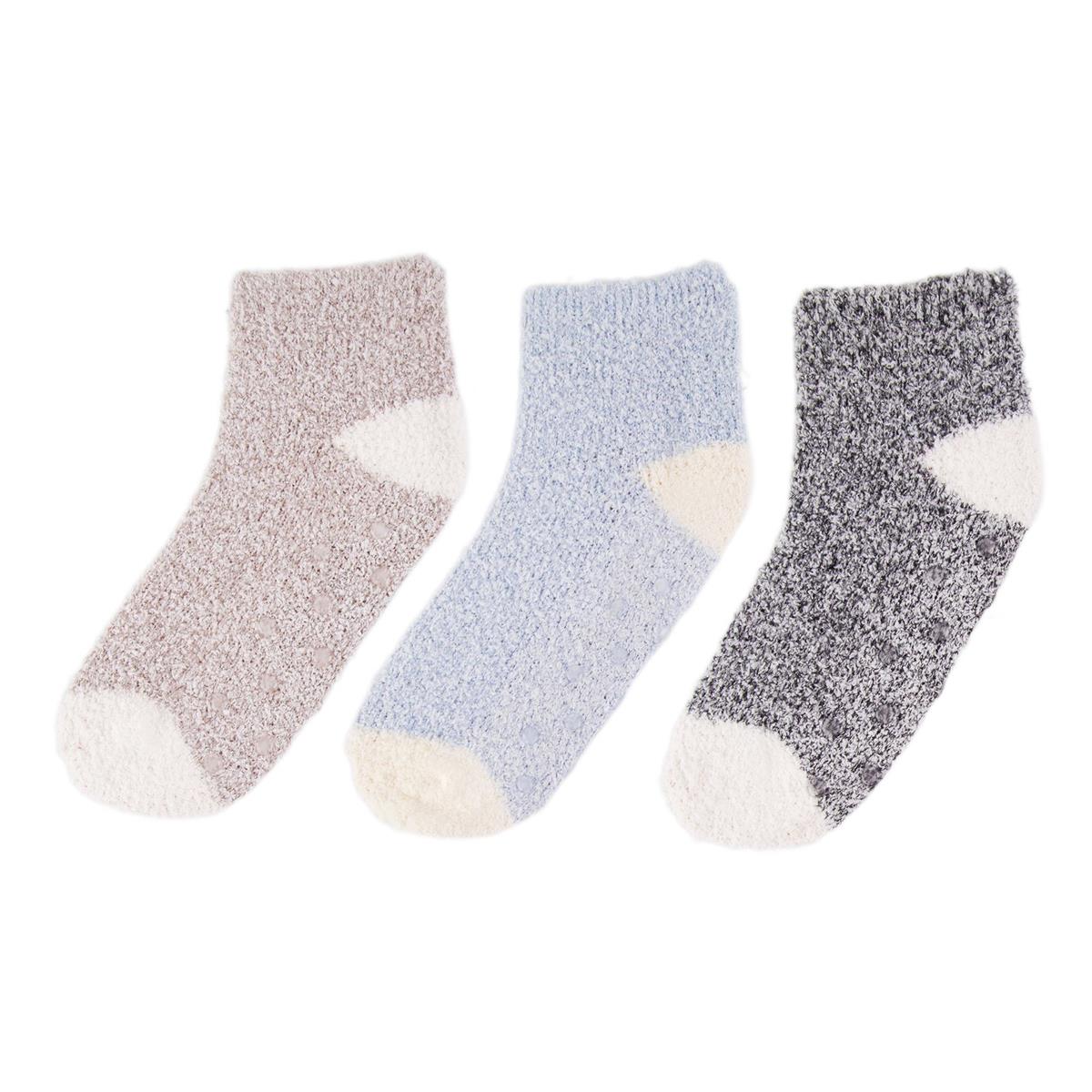 Nordic T. Ladies Fuzzy Socks 3 asst, ankle w antislip, hc