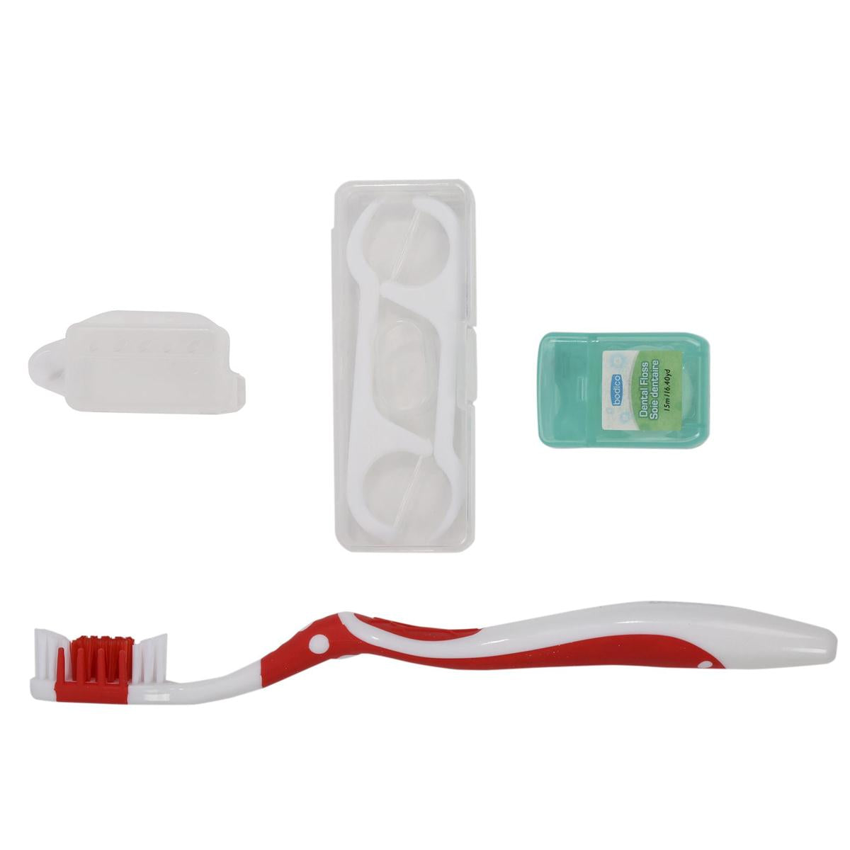 Bodico 10-pc Dental Care Kit, 2col: blue/red, b/c