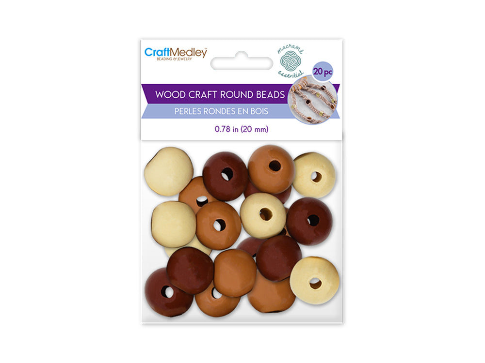 Craftwood: Round Beads Natural Wood Stained Asst F) 20mm 20pc