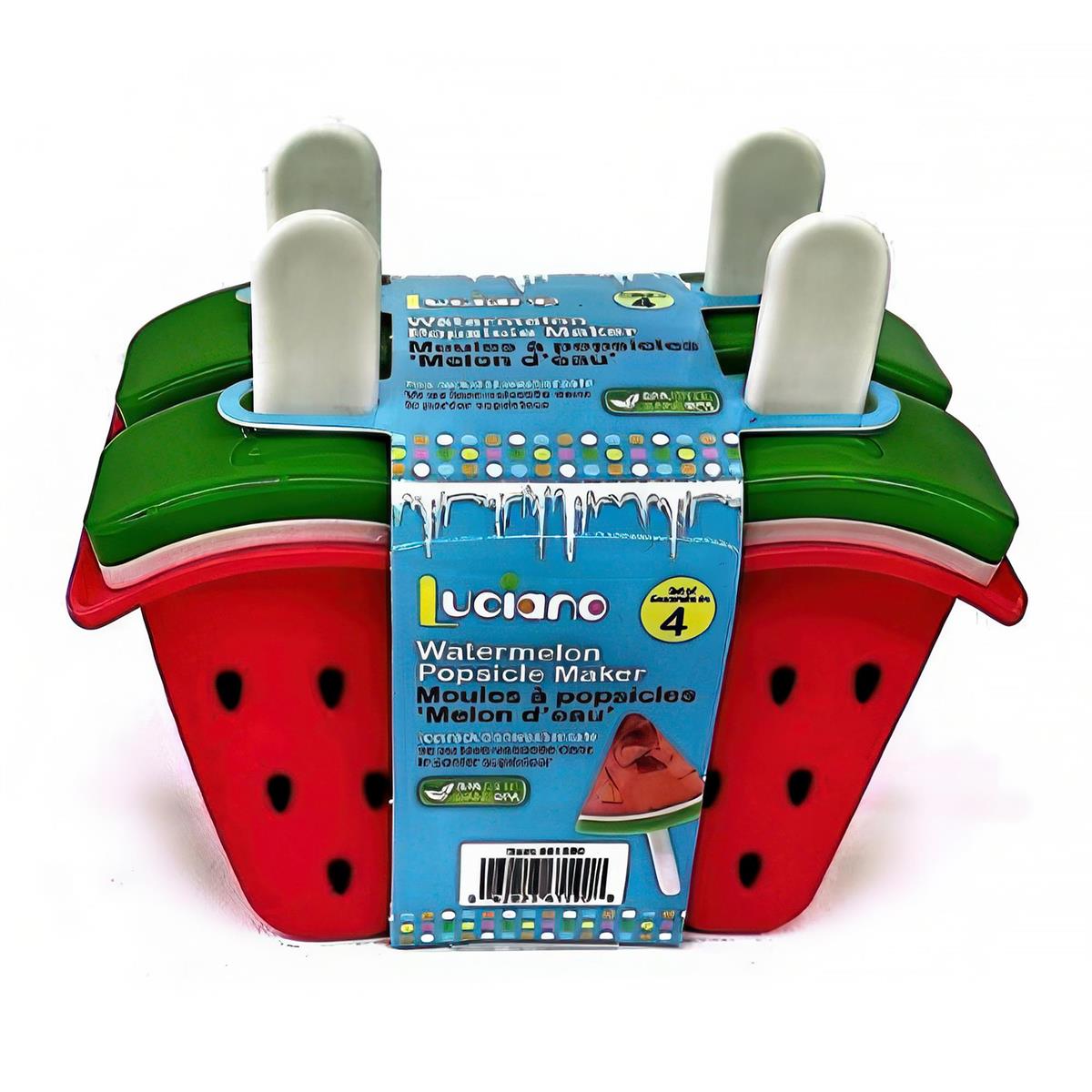 Luciano Set/4 Watermelon Popsicle Makers, 7.2"x2.8"x6", sleeve card