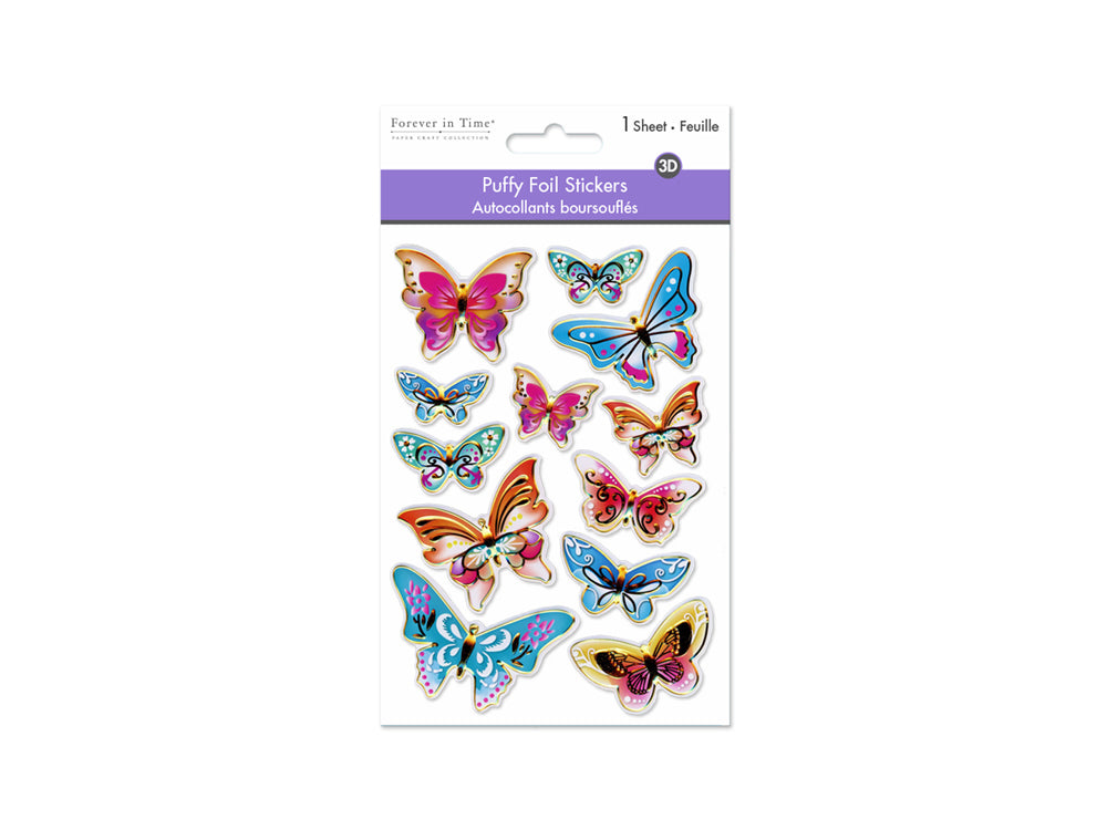 Paper Craft Stickers: 4.3"x6.1" Foil Puffy H) Fancy Butterflies
