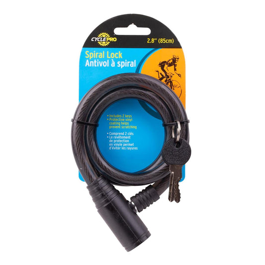 CYCLEPRO Spiral Lock w/ 2 keys, black, 85cm/ 2.8' length