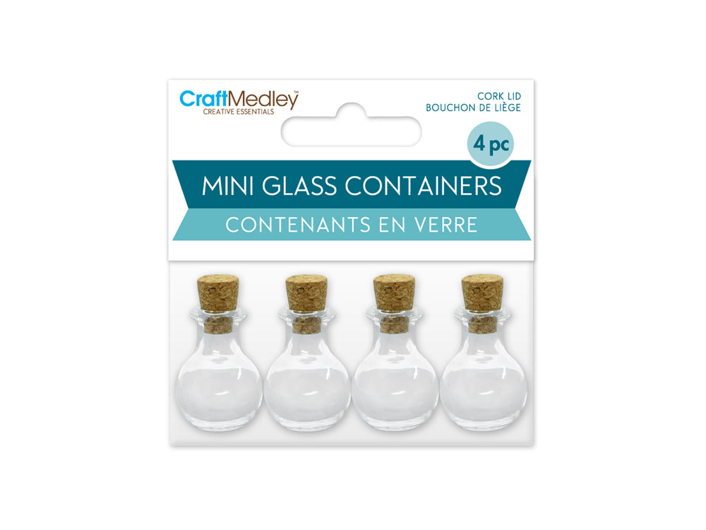 Glass Bottles: 1" Mini Containers w/Cork Lid 4pc Designer Series A) Bauble