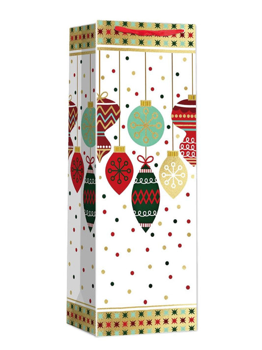 Paper T. Xmas Gift Bag, Ornaments, X-Wide Bottle, Matte+HS, tag+j-hook 5.12"x13.78"x5.12", 210gsm