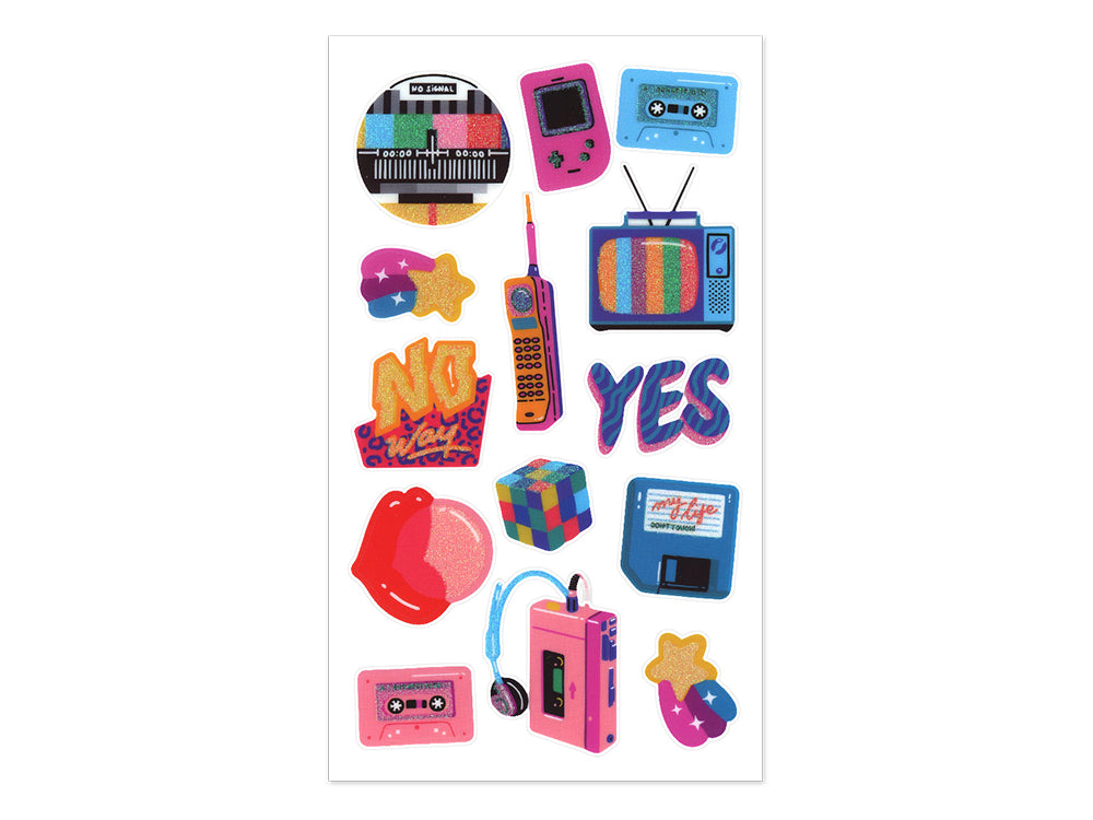 Paper Craft Stickers: 3.9"x6.9" Clear Glitter/Foil PET C) The 80's