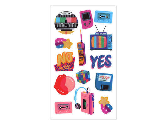 Paper Craft Stickers: 3.9"x6.9" Clear Glitter/Foil PET C) The 80's