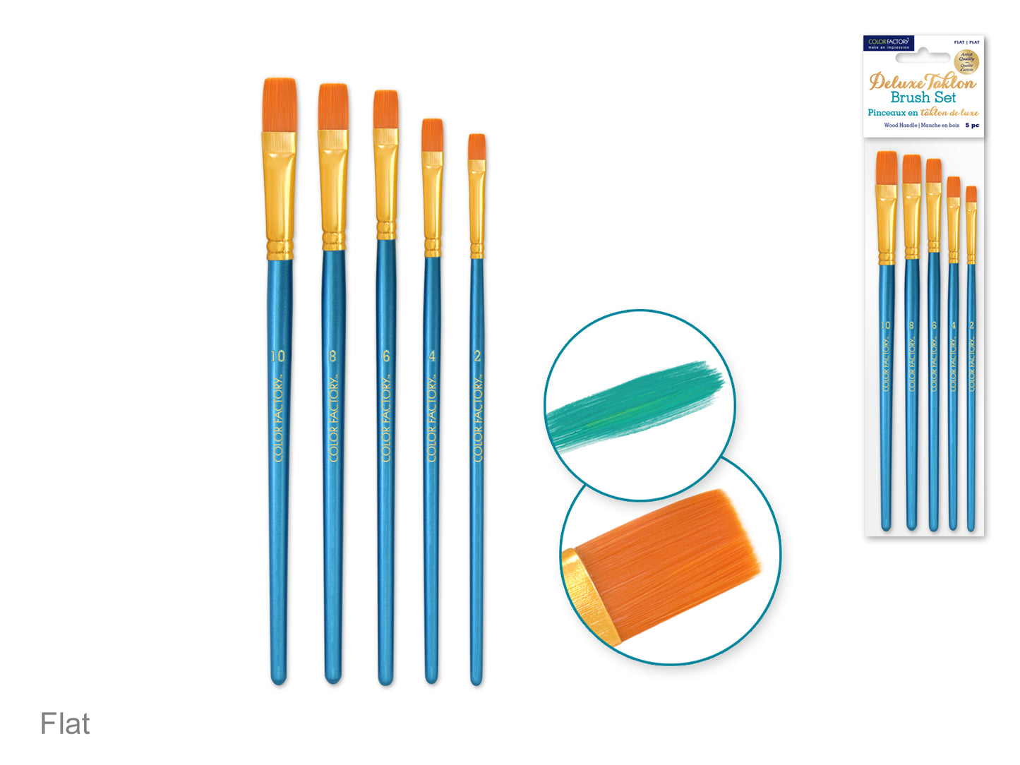 Artist Brush Set: Deluxe Taklon Brush Sets x5 Wood Handle E) Flat