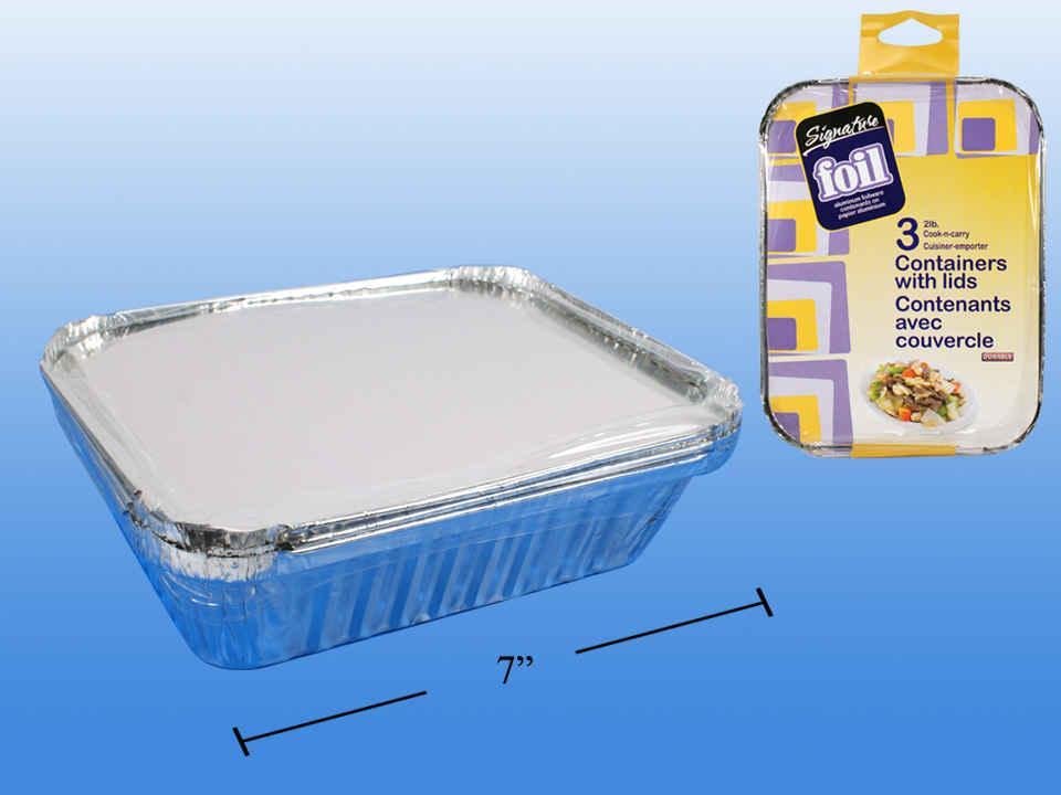 SiG.Kit 3-pc 2-lb Foil Container w/  Lids, 7-1/4x5-3/8x2" (TE73040)