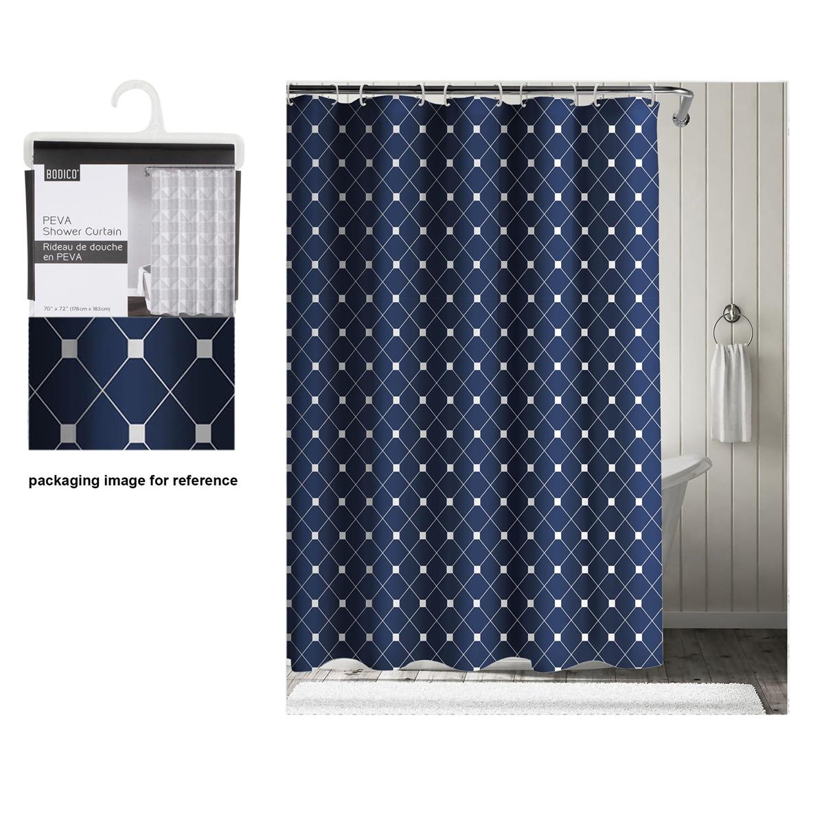 Bodico, PEVA Shower Curtain,  Blue, 70x72", hanger