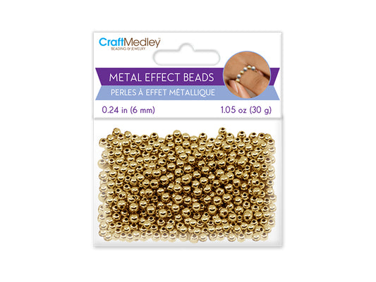 Metal Effect Beads: 6mm Luster Electroplated Round 30g B) Gold
