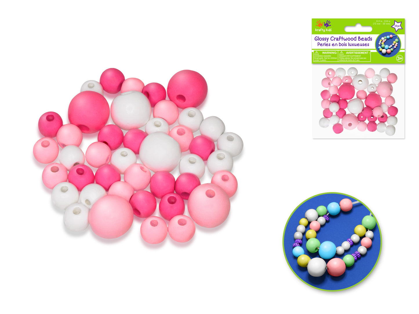 Craftwood: Glossy Round Beads Asst Color+Size 42pc B) Pink Medley
