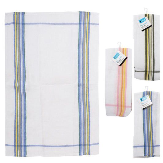 Luciano  15x25" Striped Waffle Tea Towel, 3 cols., 50g