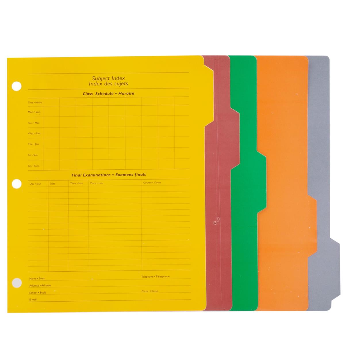 O.WKs. 5-pc Paper Class Schedule Subject Divider, 36/dsp