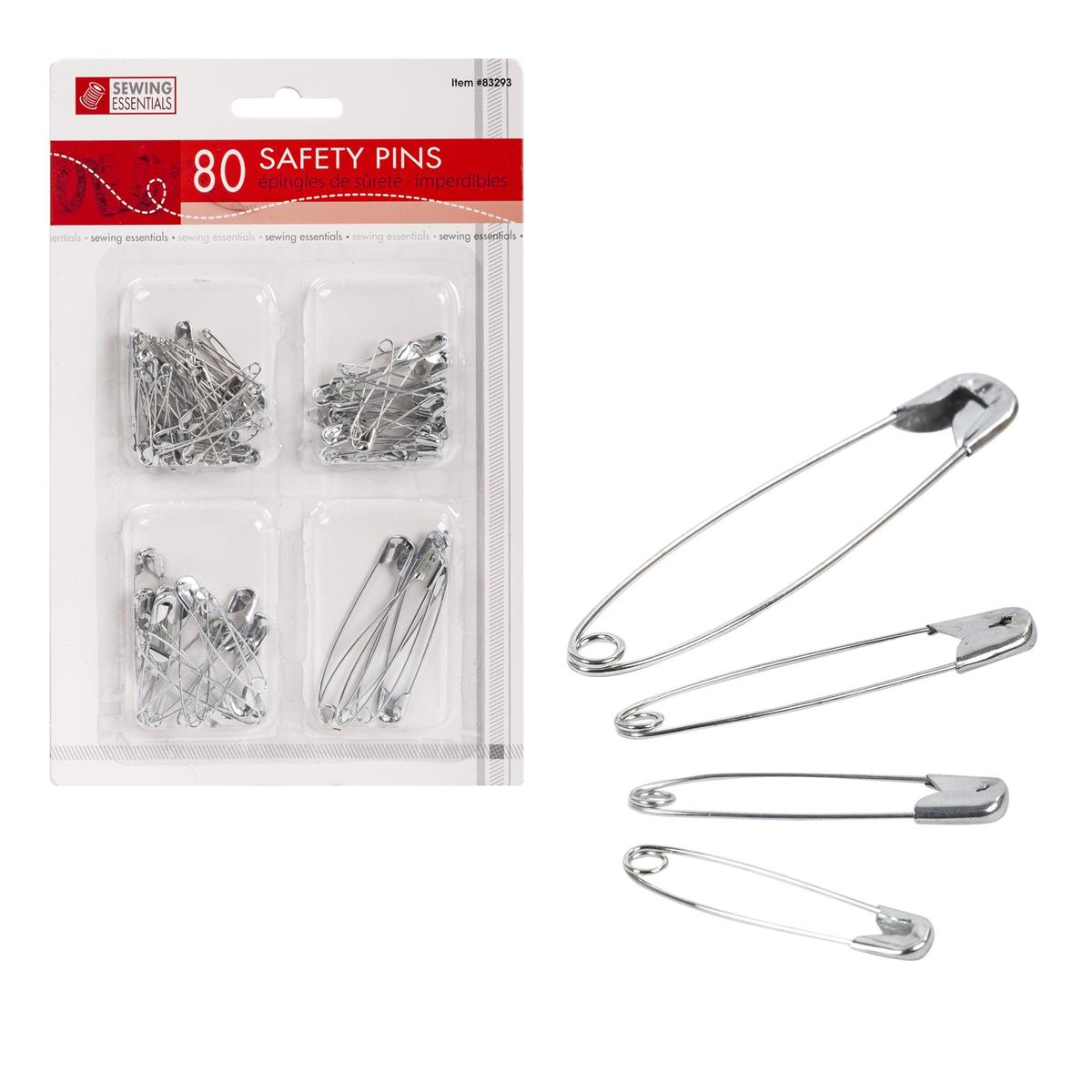 Sewing E. 80-pc Metal Safety Pins Clear b/c