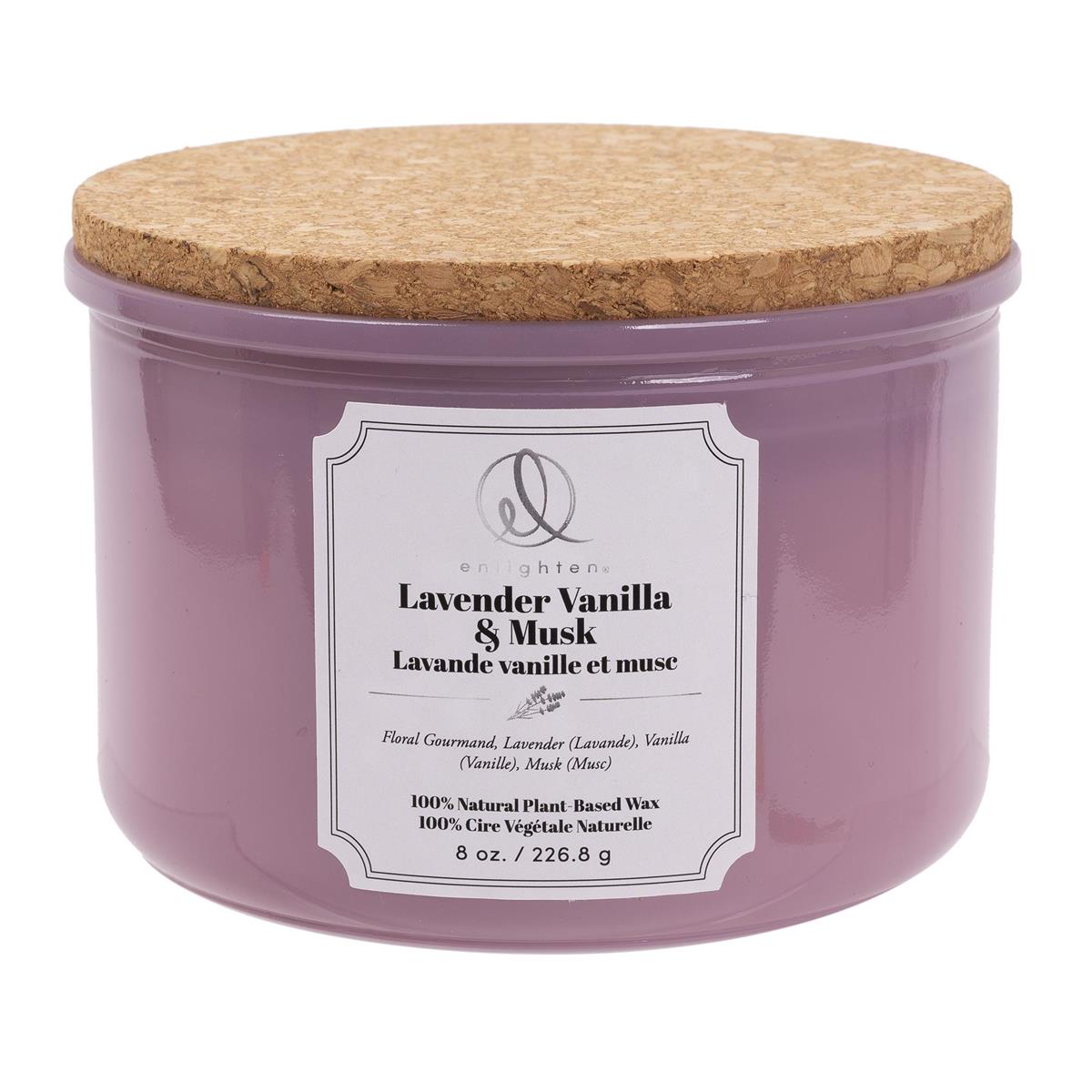 Enlighten Scented Candle w/Wood Lid, 3-wick, Lavender Vanilla + Musk, 426g