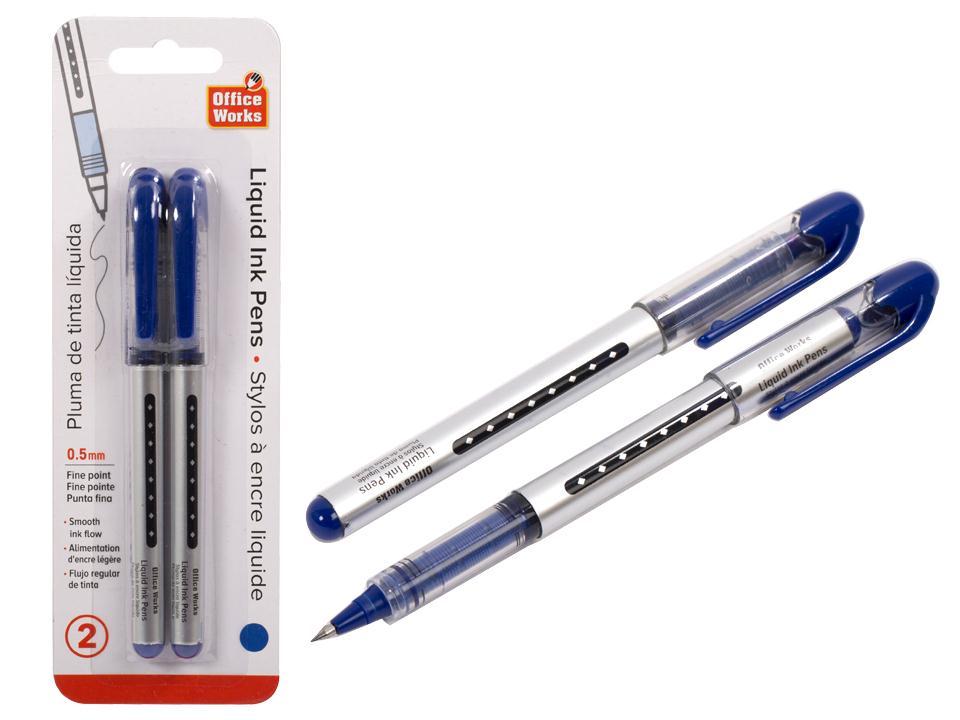 O.WKs.  2-pc Liquid Ink Pens, Blue Ink, b/c