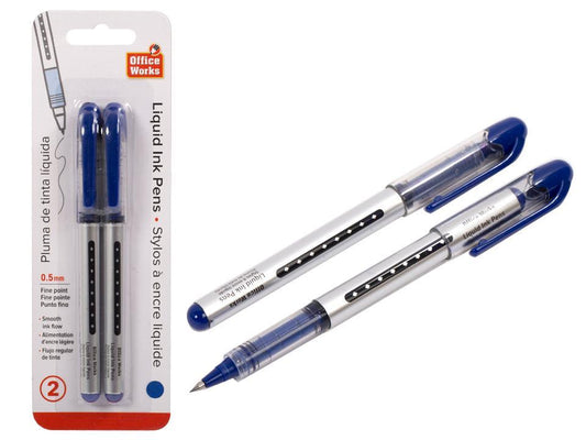 O.WKs.  2-pc Liquid Ink Pens, Blue Ink, b/c
