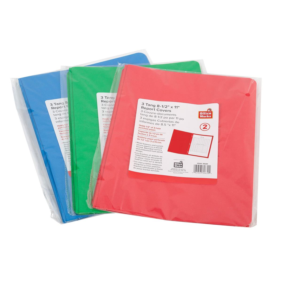 O.WKs. 3-Tang Paper Report Cover    2-pk, 3 col.,  Letter Size,  bag (replaced by #30085)