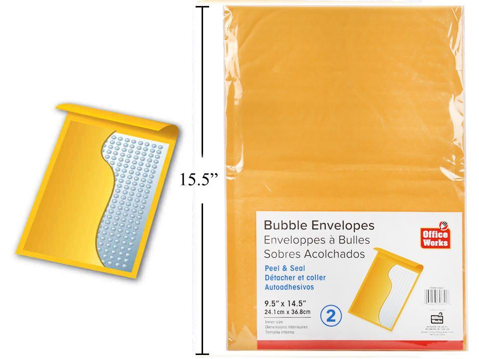 O.WKs. 2-pc Bubble Envelopes, Peel & Seal 9.5 x 14.5" Lbl