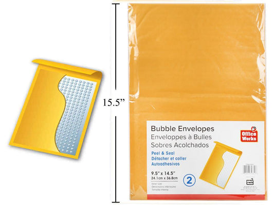 O.WKs. 2-pc Bubble Envelopes, Peel & Seal 9.5 x 14.5" Lbl
