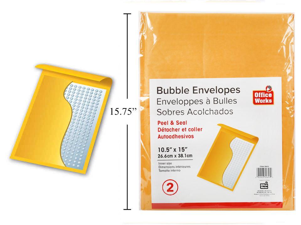 O.WKs. 2-pc Bubble Envelopes, Peel & Seal 10.5 x 15" Lbl
