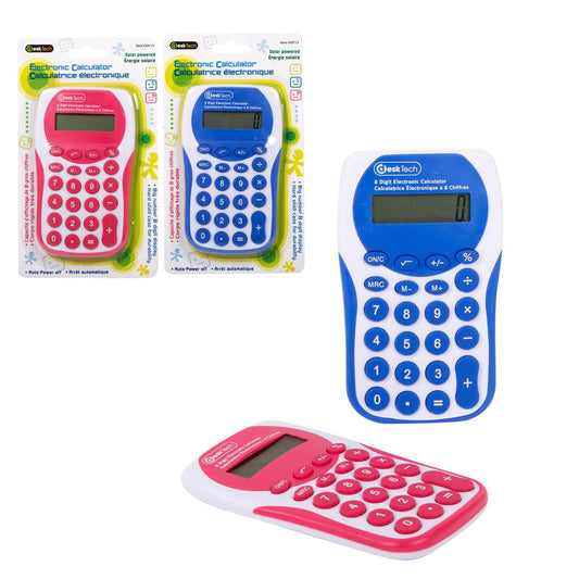 Desk Tech  8-digit Calculator, Blue & Pink Assort. b/c