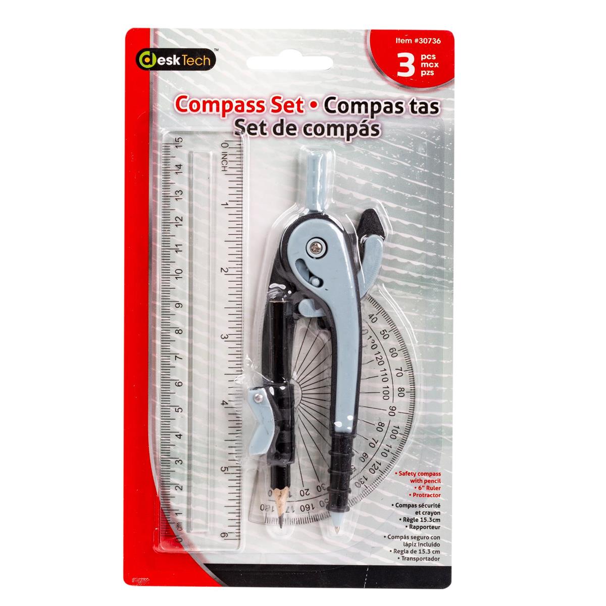 Desk Tech 3Pcs Compass & Ruler Set,  b/c