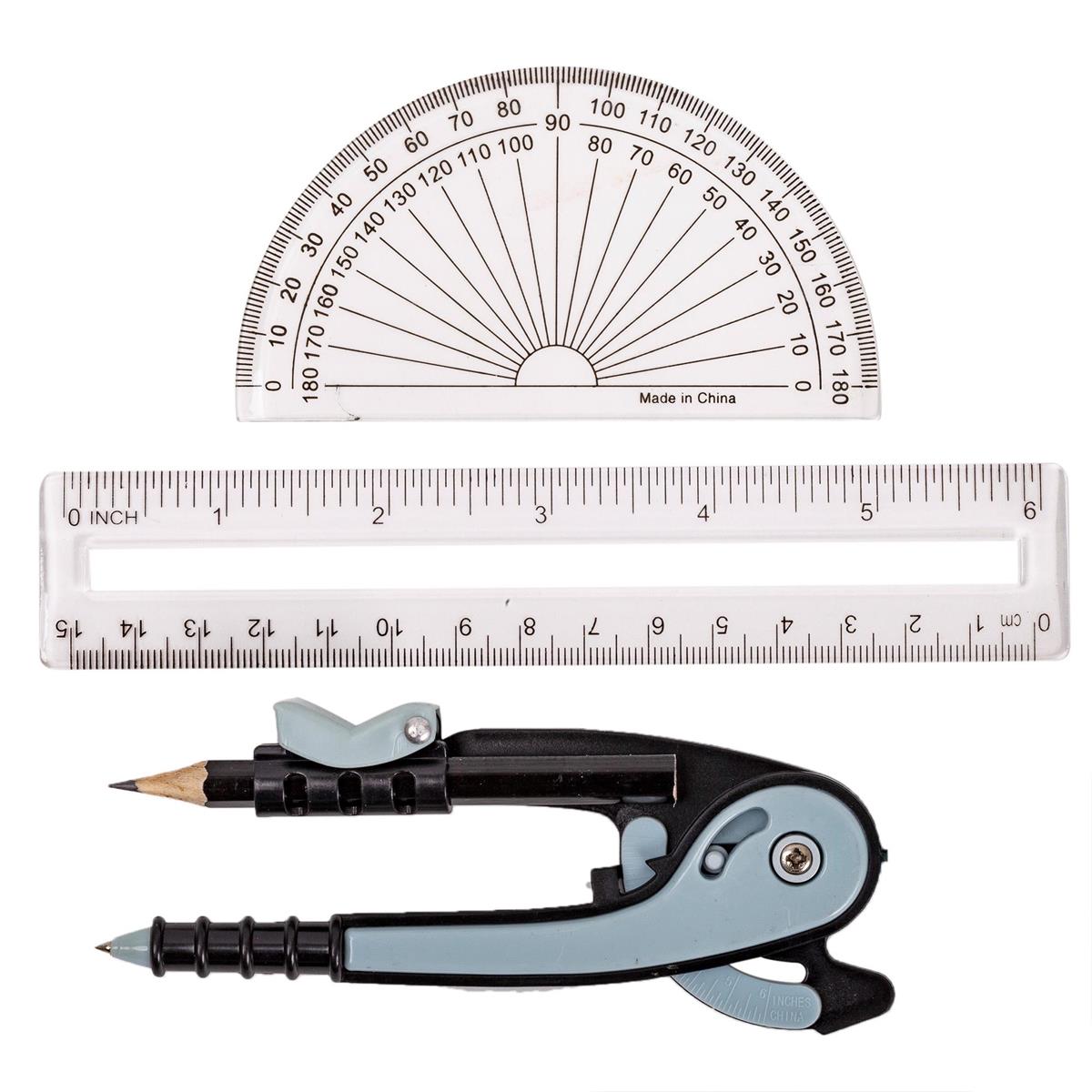 Desk Tech 3Pcs Compass & Ruler Set,  b/c