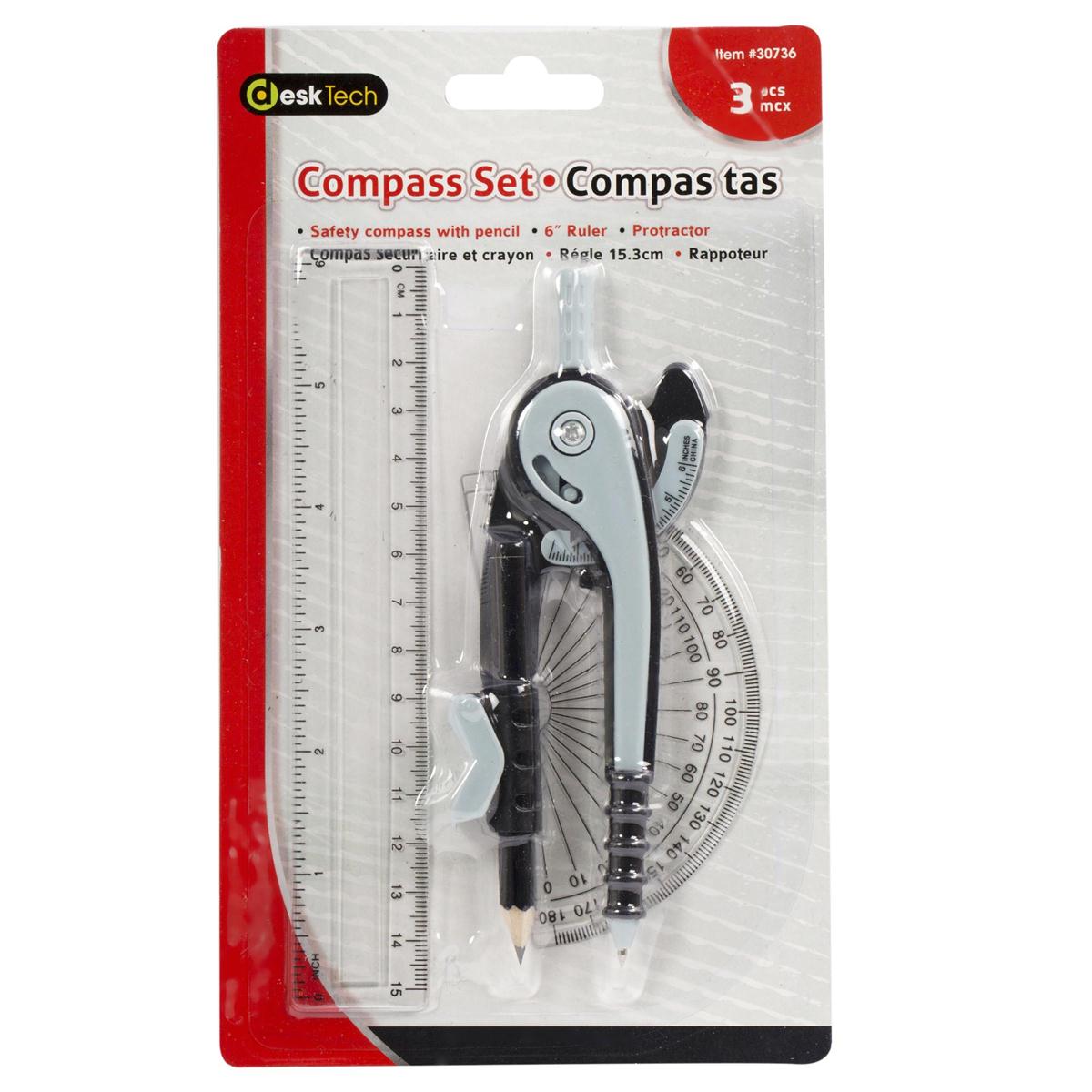 Desk Tech 3Pcs Compass & Ruler Set,  b/c