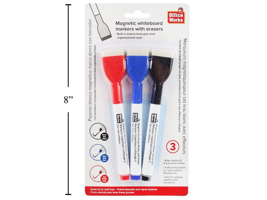 O.WKs. 3-Pc White Board Markers with Brush, b/c
