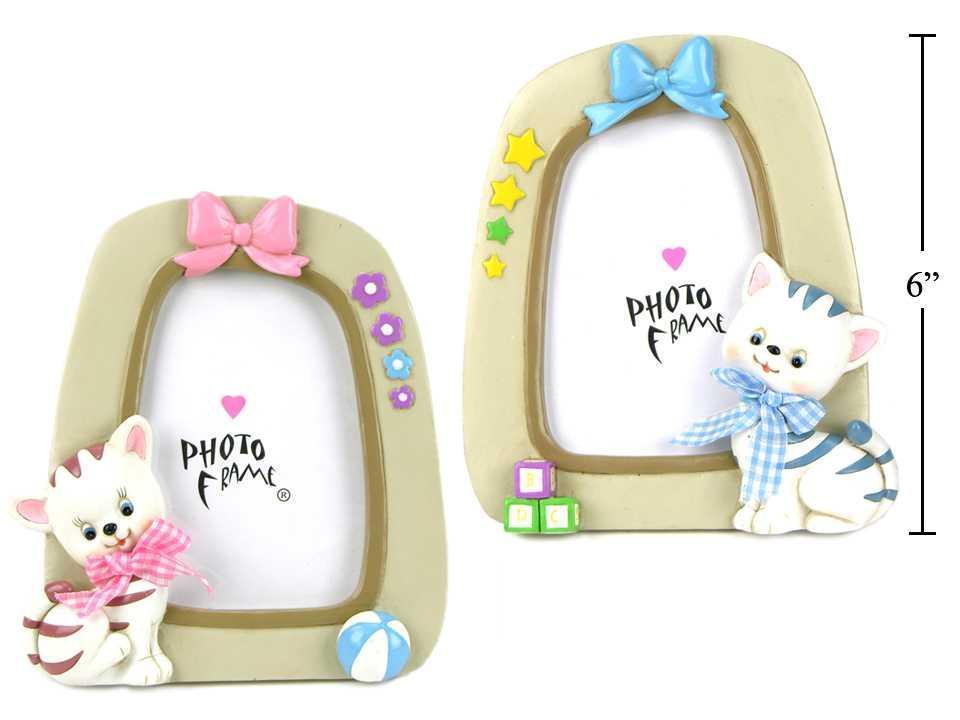 6" Cat Photo Frame 4 photo 3.25x4"  2 styles, white box