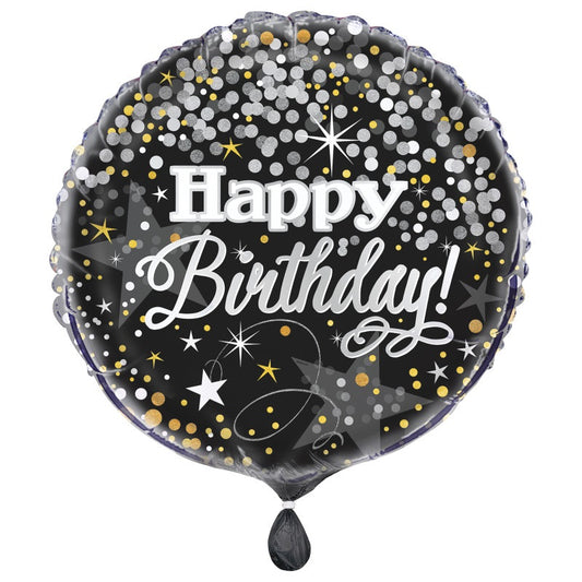 Glittering Birthday Round Foil Balloon 18"  Packaged