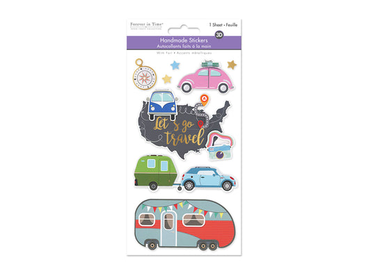 Handmade Sticker: 4.4"x7.5" 3D Themed Elements N) Let's Go Travel