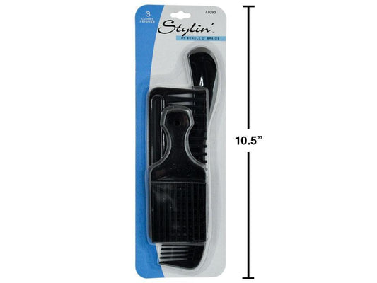 Stylin 3-pc Large Tooth Comb Set, Black colour, b/c