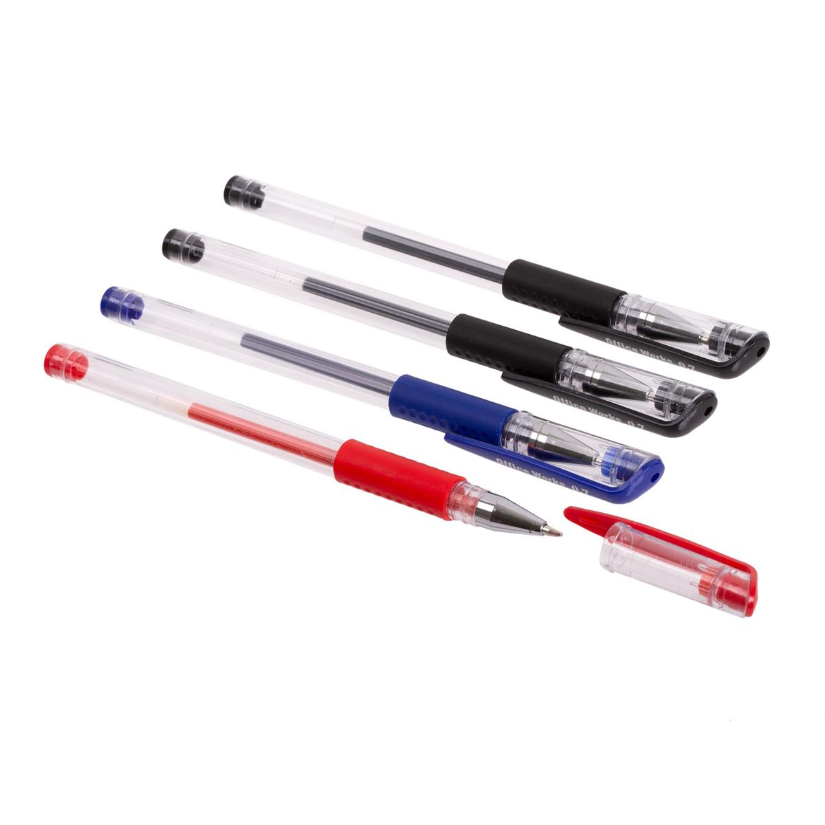 O.WKs. 4-pc. 0.7mm Gel Roller Ball Pen, Blue, Black & Red