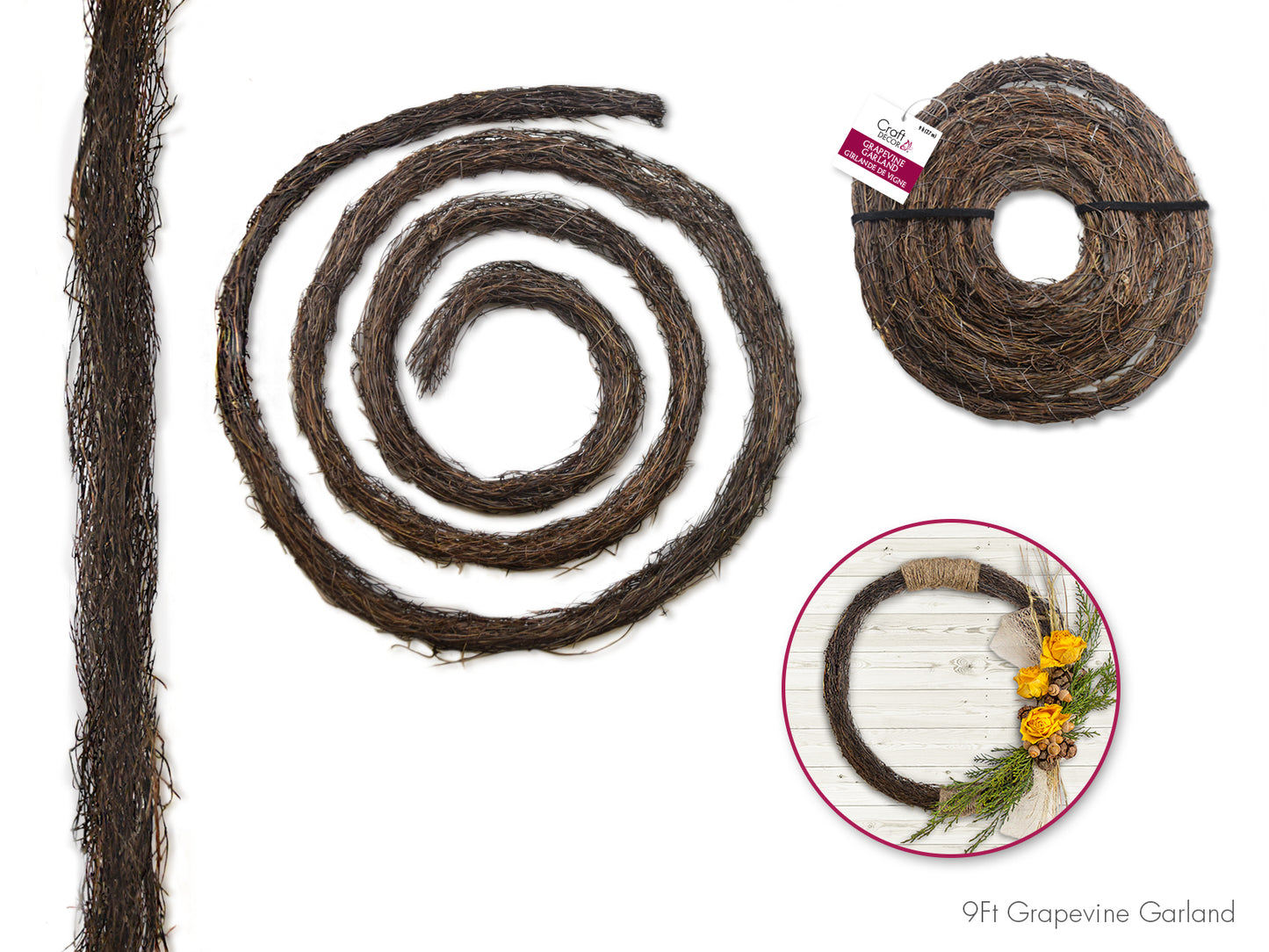 Craft Decor: 9ft Grapevine Garland 3/4in(T)