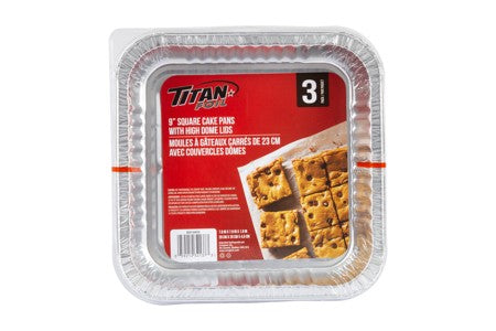 TITAN 9" SQUARE CAKE PAN WITH LIDS 3/PK