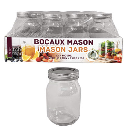 MASON GLASS JARS-1000ML-12PCS PACK