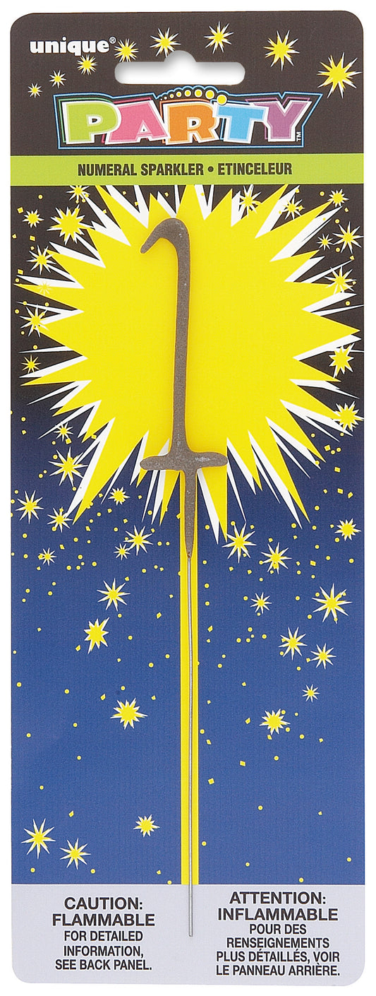 7" Silver Number 1 Sparkler for Birthday Party