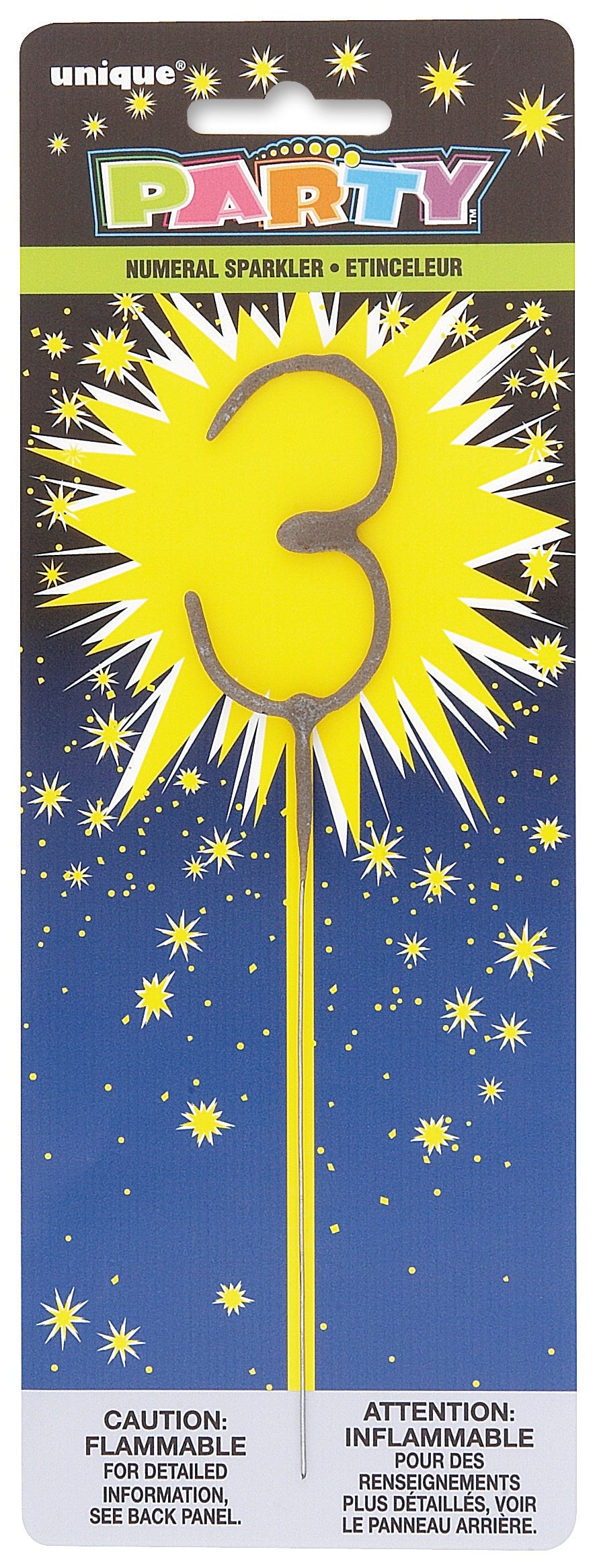 7" Silver Number 3 Sparkler for Birthday Party