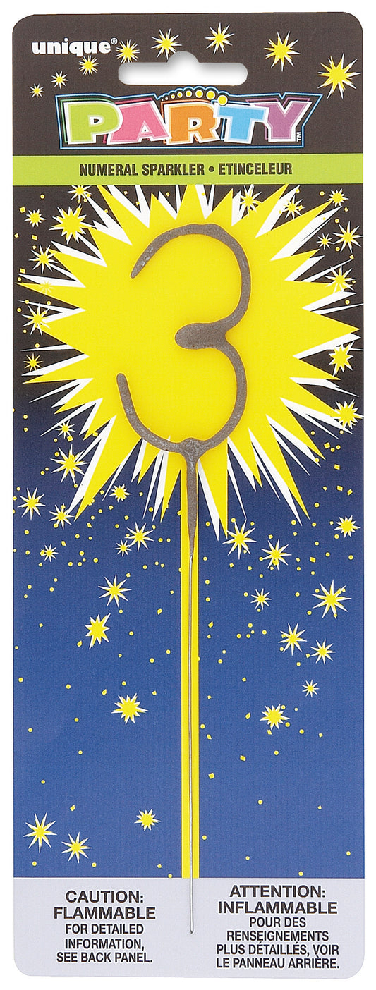 7" Silver Number 3 Sparkler for Birthday Party