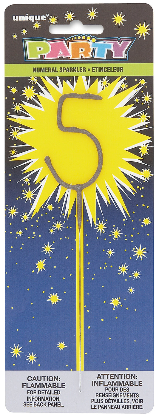 7" Silver Number 5 Sparkler for Birthday Party