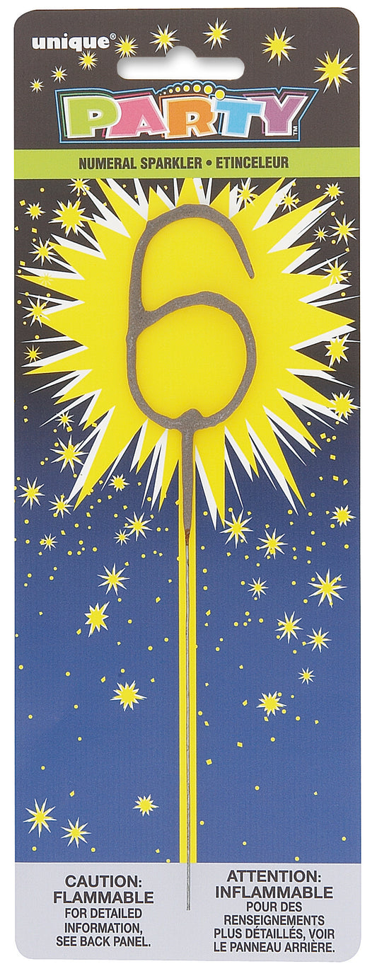 7" Silver Number 6 Sparkler for Birthday Party
