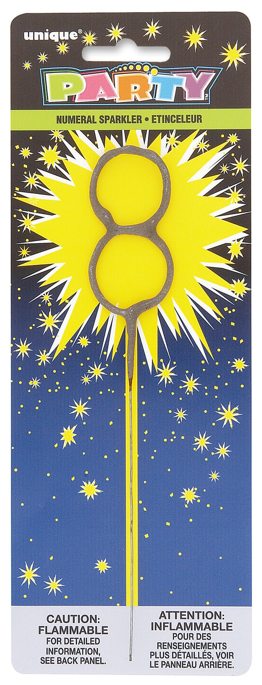 7" Silver Number 8 Sparkler for Birthday Party